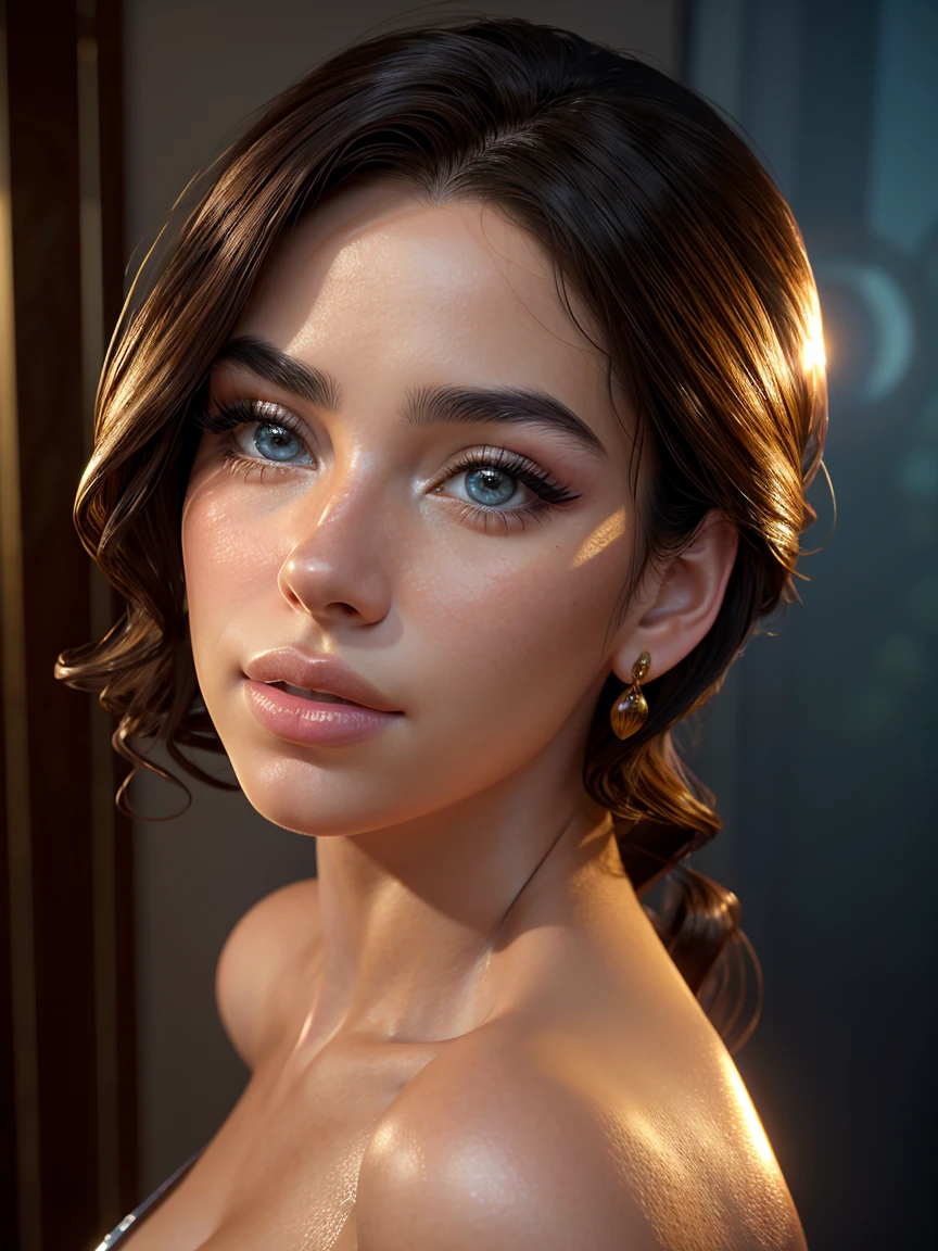 1 woman descending, beautiful detailed eyes, beautiful detailed lips, extremely detailed face, long eyelashes, elegant latin woman, flowing dress, dramatic lighting, cinematic composition, dramatic shadows, muted color palette, chiaroscuro lighting, high contrast, photorealistic, (best quality,4k,8k,highres,masterpiece:1.2),ultra-detailed,(realistic,photorealistic,photo-realistic:1.37)