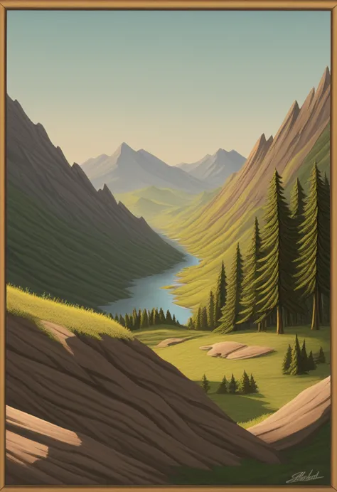 impressive painting of a mountain with trees and water, a detailed painting by petros afshar, shutterstock contest winner, envir...