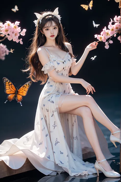 flower_dress, beautiful dance dynamics , long legs , calf((flowing long hair))official art , unity8k wallpaper , extremely detai...