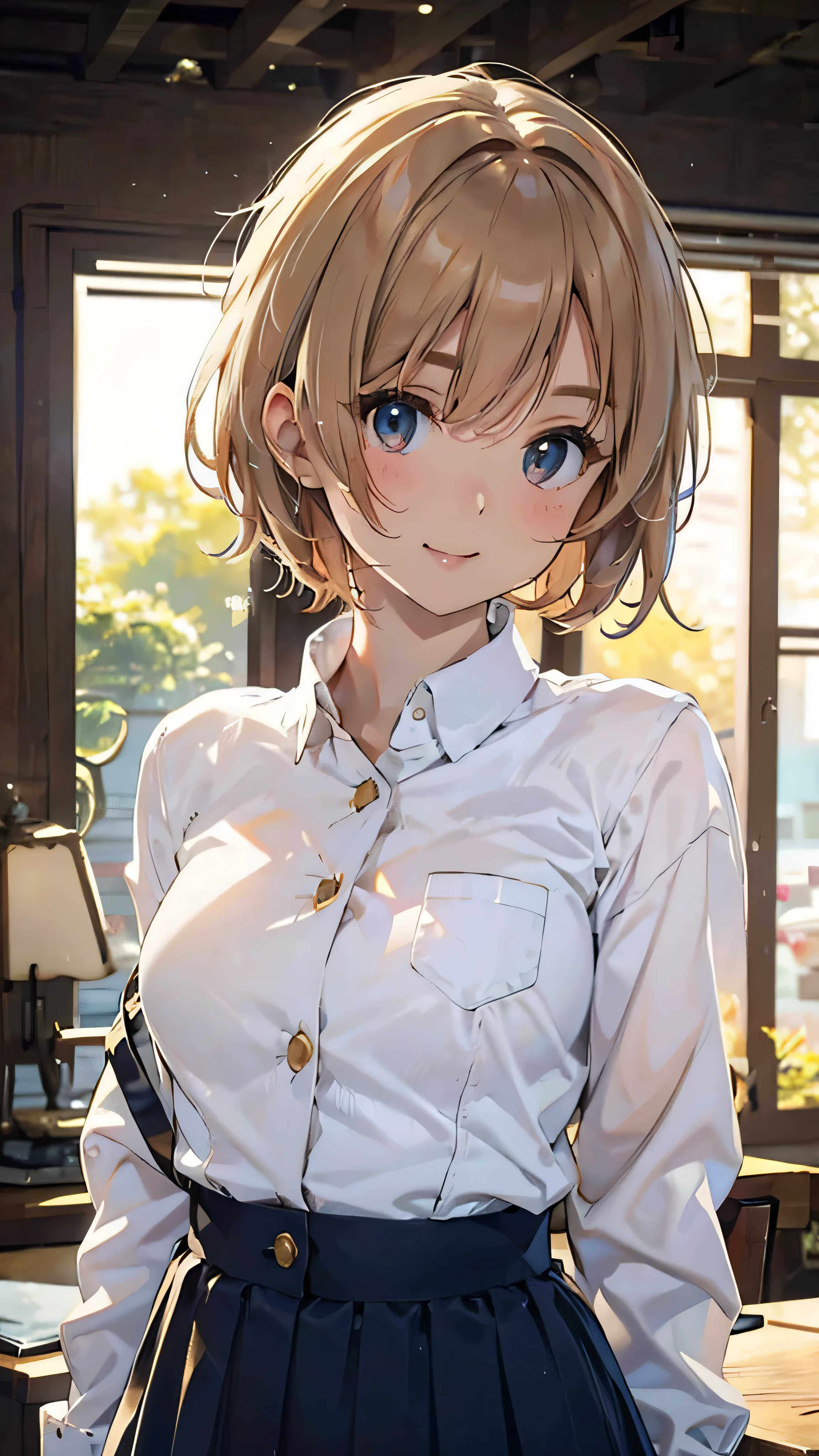 Official Art, wallpaper, Very detailed, (((Very detailedな目と顔))), Realistic portraits, (Highest quality, masterpiece, High resolution), (High resolutionスキン: 1.2), 8K Ultra HD, Backlight, Background Blur, smile, One Woman, Close-up of a woman in a white shirt, Beautiful woman face, Attractive beautiful face, Beautiful face and perfect skin, Diffused, Natural skin glow, Attractive and beautiful, Enveloped in golden light, Gorgeous and attractive face, Soft Golden Hour Lighting, natural beauty expressive pose, Soft golden light, Attractive girl, Beautiful woman face, Golden Background