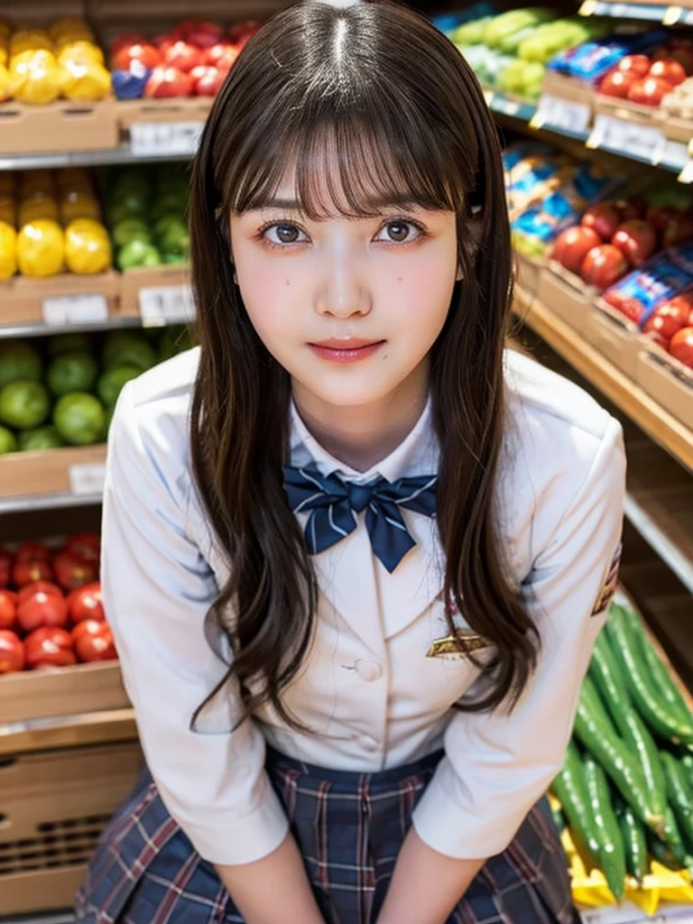 One Girl, (beautiful girl, Delicate girl:1.3), (14 years old:1.3),
break, (Uniform Costume:1.3),
break, (Sitting in the supermarket:1.2),
break, Very beautiful eyes, (Symmetrical eyes:1.3),
break, Small breasts, Brown eyes, Parted bangs, Brown Hair, (Upper teeth, The best smile:0.2),
break, (Eye and facial details:1.0),
break, (masterpiece, Highest quality, Very detailed, Detailed face, 8k)