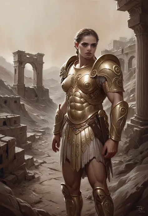 a highly detailed greek spartan warrior girl, extremely detailed muscular male figure, intricate armor, detailed facial features...