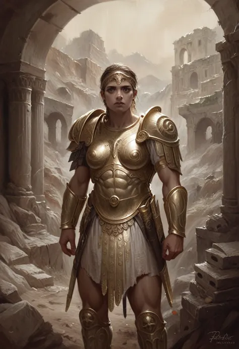 a highly detailed greek spartan warrior girl, extremely detailed muscular male figure, intricate armor, detailed facial features...