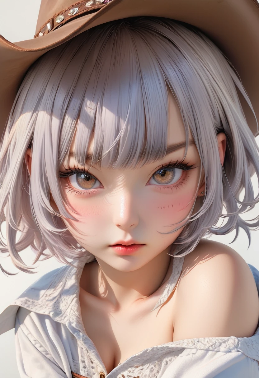 (Highest quality,High resolution,masterpiece:1.2),4K,8k,cowboy shot、Enlarge your eyes、Beautiful, clearly defined eyes、Highly detailed eyes and face、Draw your finger firmly、ahegao、Kindergarteners、(6 year old girl)),Small breasts、flat chest、 {{{{Small breasts}}}},Super large nipples、Super large areola、 Plump thighs、Plump butt、Completely naked、Completely naked,Silver Hair、Frame your face、Bobcut、Back view、Turn around here、On all fours、No underwear、Creampie、Shaved、full body,