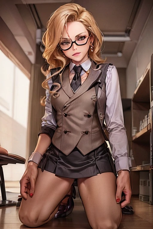 (Masterpiece, Best Quality, High Quality:1.4), professional artwork, well drawn, Intricate Details, field of view, sharp focus, detailed painting, masterpiece, cinematic lighting, trending on pixiv, vivid lighting, vibrant colors, by by Nagasawa Rosetsu,
MadamePresident, mature female, milf, kneeling, , office background, afternoon, full body shot,
blonde hair, long hair, wavy hair, lipstick, makeup, ultra detail hair, ultra detail face, perfect eyes, perfect face, earring, brown eyes, Looking at Viewer, flirting, smiling,
grey skirt suit, (((three-piece suit))), necktie, blazer, (((suit jacket))), (((waistcoat))), double-breasted waistcoat, (((miniskirt))), (((pencil skirt))), stockings, skirt, tie clip, pocket square, pantyhose, high heels, glasses, cufflinks,
red nails, nail polish, blowbang, multiple men, bukkake, kneeling, , , facial, cum, cum on face, cum drenched, , cum on clothes, penis, fully clothed