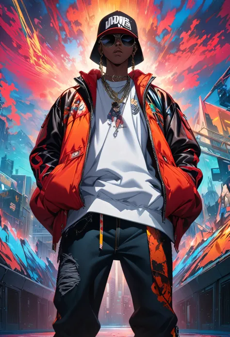 masterpiece, highest quality, highly detailed cg unity 8k wallpaper, this illustration is based on a rapper and is very cool. it...