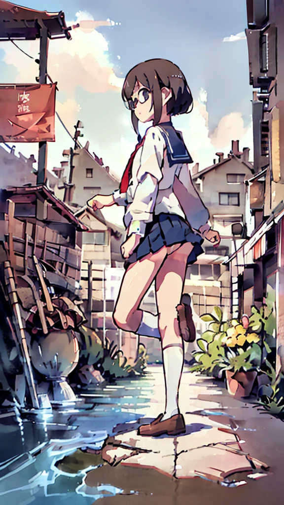 metropolis、water、Midnight、Moon、Blue light、sky、sea、Nsfw、masterpiece, high quality, 4K, HDR,, Stable Diffusion prompt:  schoolgirl with short、brown hair and red-framed glasses, wearing a white blouse and navy skirt, white panties visible, navy socks and brown loafers, in a state of arousal and trembling with sexual climax,simple illustration style, In a nichijou (everyday life) Setting Image generation AI model used: Stable Diffusion (eleet- model)

id: i2