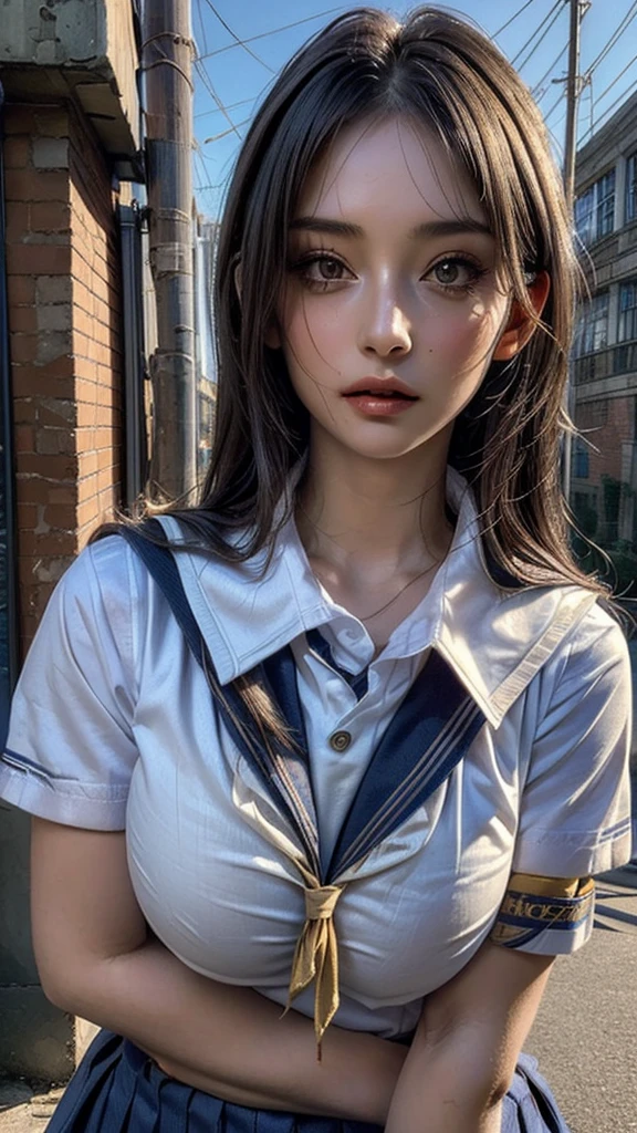 ((Beautiful Face:1.2)),  Half Body,(Surreal), (8k), (Very detailed), (Beautiful attention to detail), (Highest quality), (Very detailed), (masterpiece), (wallpaper), (Detailed face), alone, 1 girl,  ((school uniform:1.8)), Looking at the audience, Exquisite detail, Detailed faces, ,((Pure Erotic Face Ace:1.4)),((Natural big breasts:1.2))