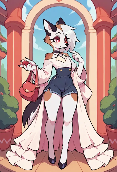 an original character, anthropomorphic, dog, feminine, tall character, wearing a outfit, using some accessories, on a beautiful ...