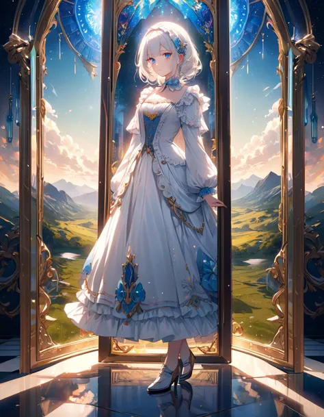 (top-quality),(masuter piece),delicately drawn face,girl with a pretty face,beautiful detailed blue eyes,white lolita fashion,((...