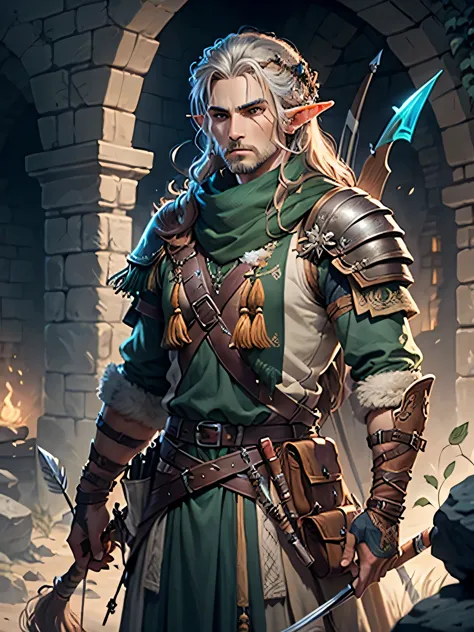 a highly detailed fantasy illustration of an elven archer in the world of dungeons and dragons, a handsome male elf archer with ...