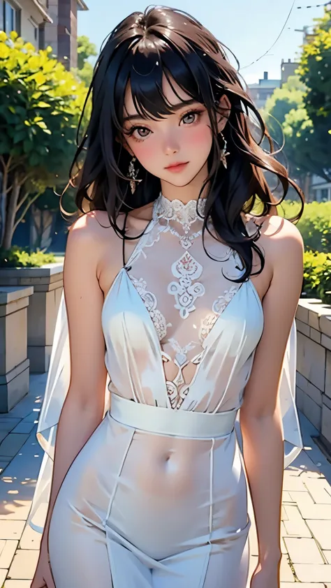 very beautiful 17 year old girl, see through，beautiful and fair、clear skin、glowing skin, bright, refreshing and gentle look, per...