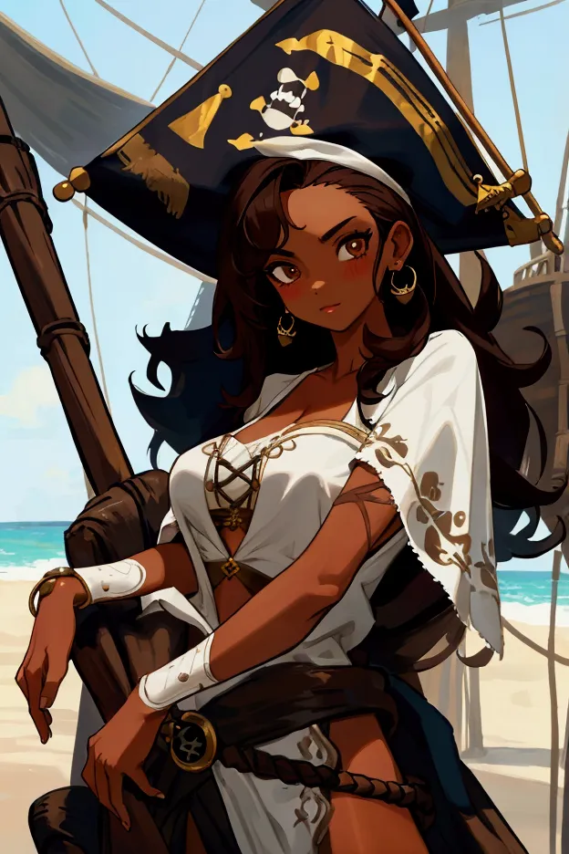 brown hair,tan skin,pirate girl