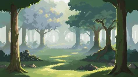 (top quality, high quality, highly detailed, masterpiece), pixel art background of ancient jungle ruins for a 2d game. the scene...