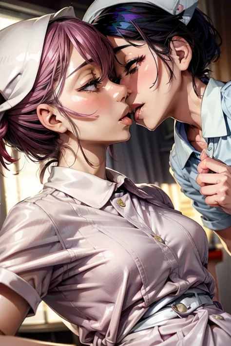 two female nurses having fun in the hospital、lesbian mika、greedy kiss、yodare、tongue、modest chest、((small breasts))