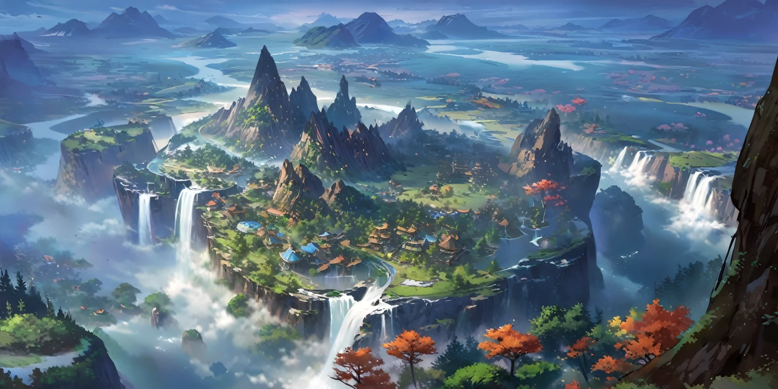 There is a small waterfall in the middle of an island, Game concept art, Final Fantasy Vll World Concept, 2. 5D CGI anime fantasy artwork, Concept World Art, Beautiful concept art, dota matte painting concept art, Concept Art Wallpaper 4K, conceptartworld, Matte Mystery Dota Pixar, Fantasy concept art, League of Legends concept art