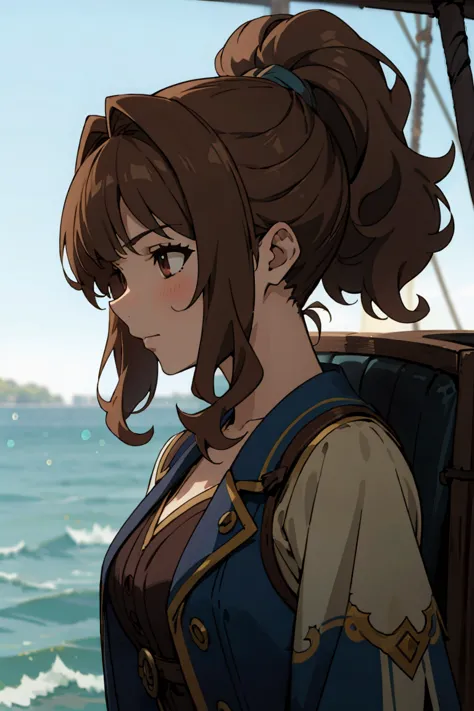 curly hair,ponytail,pirate girl,brown hair