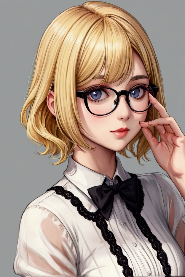 A blonde girl with glasses and bob hair