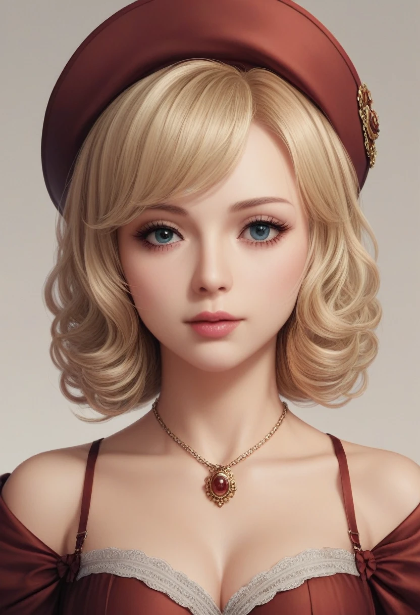 close, Straight blonde short curly hair child girl little red hat, Necklace Watches, (Victorian era), ((steampunk)), photograph, worked, elegant, Scrupulous, grow, Maximum details, Extremely aesthetic, Exquisitely crafted, Lots of gear, Old town background