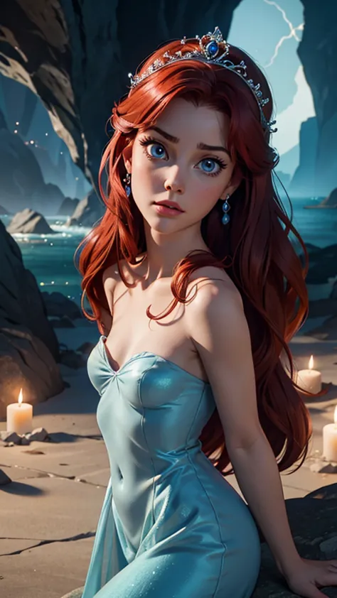 princess ariel, the little mermaid, (disney), elegant young woman, beautiful detailed blue eyes, beautiful detailed lips, detail...