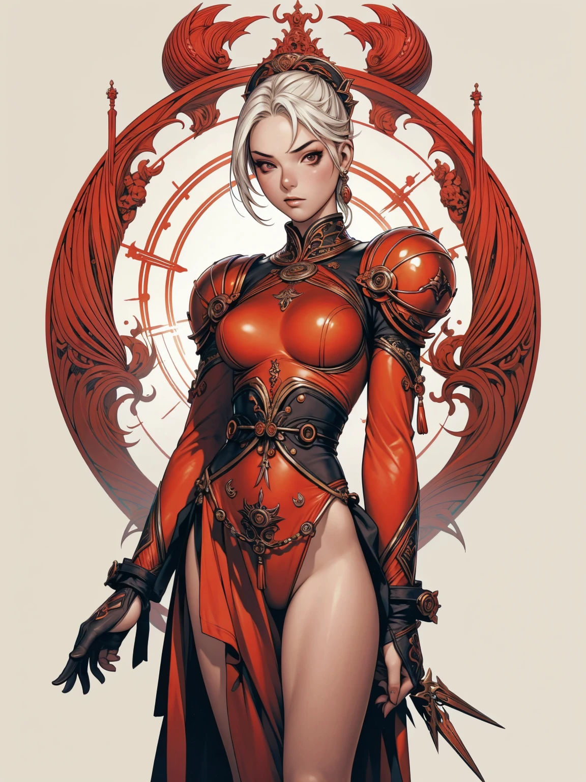 (best qualityer))), (((manga strokes))), woman red dragon knight, (((red helmet))), metal panties, medieval albino girl, Barbed wire garter belt, breasts covered with a wave-shaped metal breast protector, Curly white hair, long ribbon-garter, chains wrapped around the arm, metal gloves, great sword, medieval castle, fitness body, blood, nude belly, coxas nuas (((manga style))), violent, Manic, slenderbody, thin but strong, perfectbody, armor black, ornate metal sleeves, intricate visual com um castelo medieval enorme, ((( sculptural body ))), (((1 girl))), garota de 25 anos com perfectbody,,Beautiful and well-groomed face,muscular body:1.2,solid color detailed jacket, (Head to thigh photos), Complex equipment, (((standing alone))), pirralha violent, (((14歳))), sexly, pose de atitude, work of art, post-apocalypse, (((manga style))), bounty hunter, violent, Manic, the way you want, slenderbody, thin but strong, perfectbody, roupa moderna, advanced technology, neon, sleeves with vertical striped pattern, intricate background, (( cowboy shot )). intricate visual