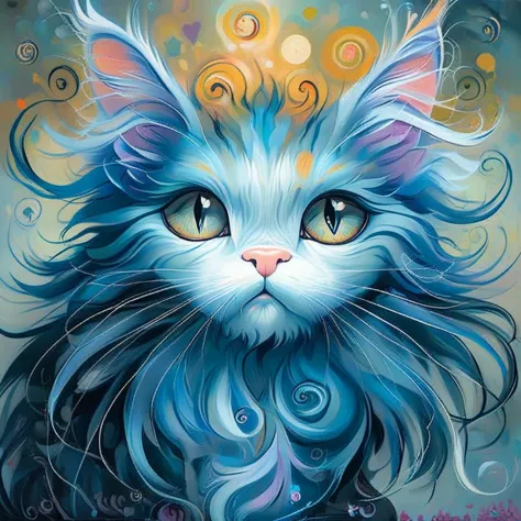 maine coon cat, blue, with background, style of jeremiah ketner