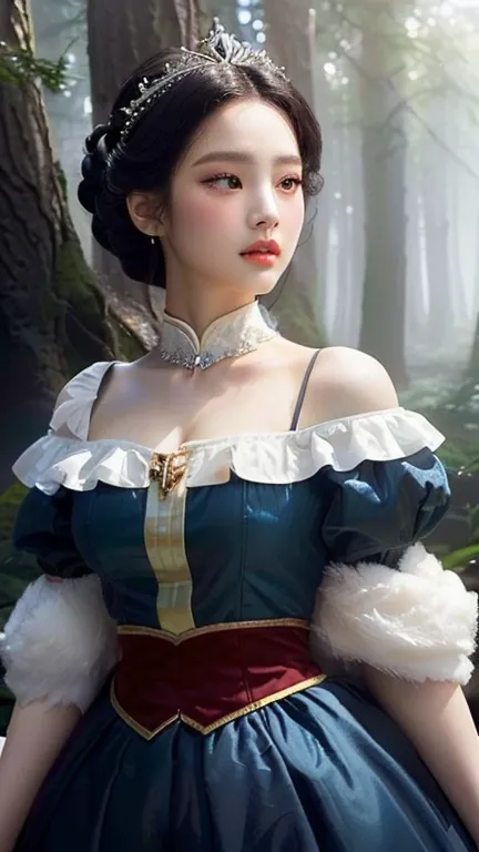 a close-up of a woman in a dress in a forest, beautiful character painting, portrait of snow white, pale snow white skin, 4k hig...