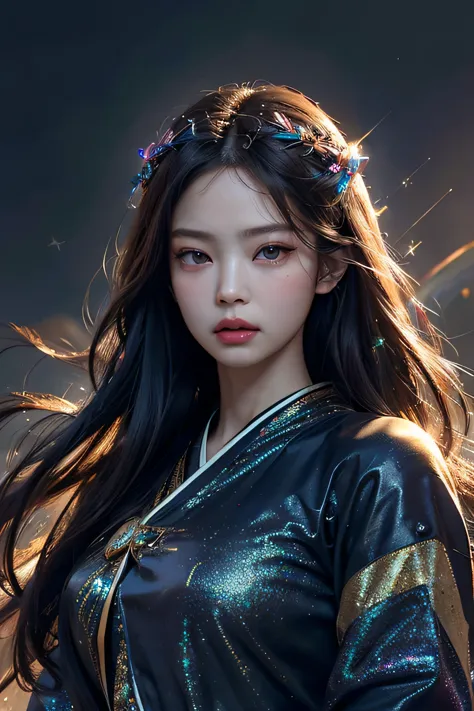 kim jennie. a young woman with long dark hair, beautiful detailed eyes, beautiful detailed lips, extremely detailed face, longey...