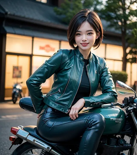 ((best quality)), ((masterpiece)), ((perfect face))、（detailed motorcycle）、detailed and clear photos、((motorcycle women))、slender...