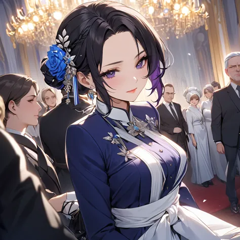 ((highest quality)), ((masterpiece)), (detailed), （perfect face）、the woman is shinobu kocho, a russian with black hair in a purp...