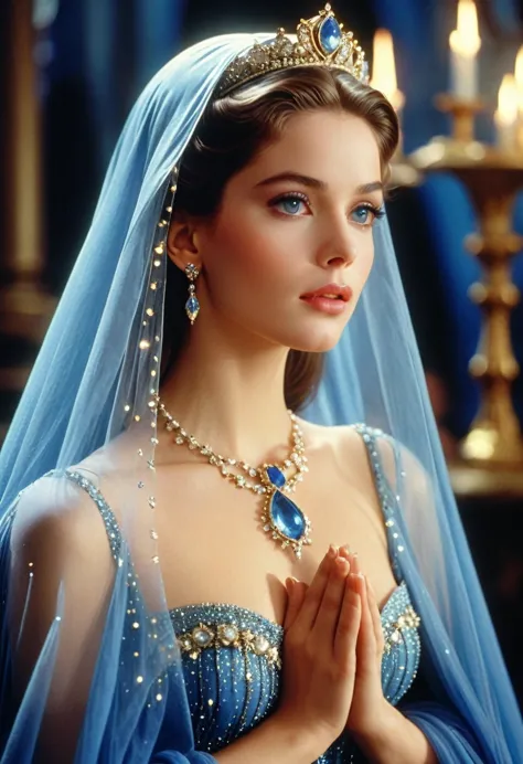 beautiful and elegant cinderella 1990 live - action movie first look, grainy, vhs filter, dominant pose wearing blue tulle cape ...