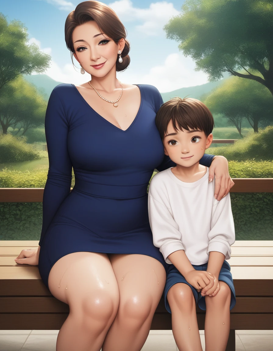 40 year old mother and 10 year old son,BedroomCuteSmile,Gazing at each other,Clothes get wet,Sweat,Lightweight nightwear,Embarrassed, check_9, check_8_up, check_7_up, source_anime, 1 boy, 1 girl, mature woman smiling, Mother and son, Child, sitting next to you, looking at each other, mother&#39;s hand on her son&#39;s lips, in the living room, mom seducing small son, 1 milf sitting on a red armchair with her little son ,Sweet mom with son, masterpiece, french kiss, mom is wearing stockings and bikini
