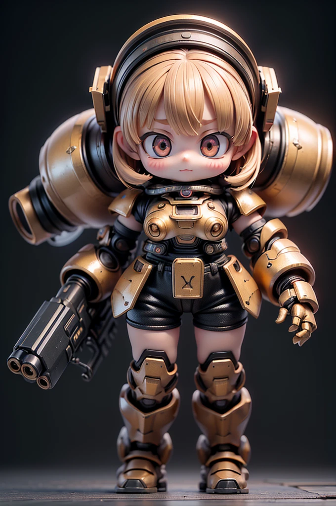 (Top quality, ultra high quality, ultra high definition, realistic masterpiece,) (Carefully created CG illustration: 1.2) One girl, Mecha girl ((Cute short girl))) (Petite, Mini, 10 years old: 1.5) Realistic anime face (Big eyes, big face, beautiful face) (small bouncy breasts, erect nipples sticking out of clothes, not see-through)((Spaceship lower body, lots of jet boosters)) (Gigant , armor, huge gauntlets from elbow to elbow, mechanical ring on head, goggles on forehead, huge gun on back) Whole body composition, space war, lots of small flashes ((Many bursts of light in the background)) Effective use of LoRA, cool looking up pose, carefully balanced over a long period of time((Gold Armor))