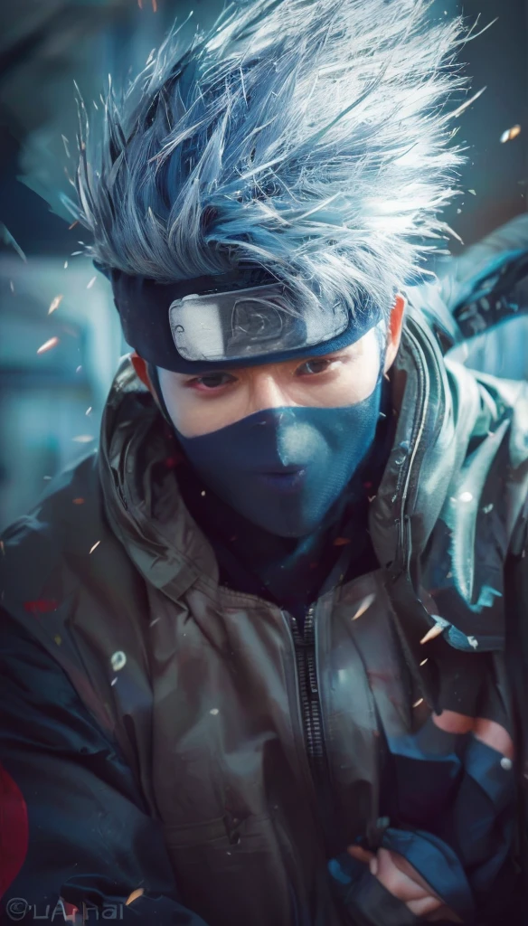 Close-up of a person wearing a mask and face mask., kakashi hatake, kakashi, Anime Badass 8K, Anime Style 4 K, anime wallpaper 4k, anime wallpaper 4 k, anime wallpaper 4k, Naruto art style, manga wallpaper 4 k, anime wallpaper 4k konachan ที่ดีที่สุด, shinobi, Realistic anime style