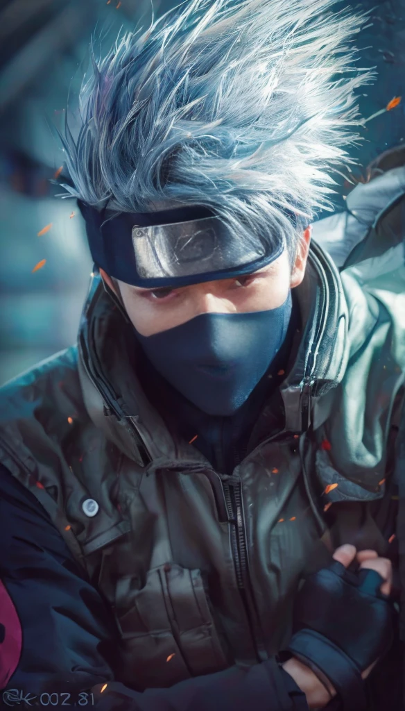 Close-up of a person wearing a mask and face mask., kakashi hatake, kakashi, Anime Badass 8K, Anime Style 4 K, anime wallpaper 4k, anime wallpaper 4 k, anime wallpaper 4k, Naruto art style, manga wallpaper 4 k, anime wallpaper 4k konachan ที่ดีที่สุด, shinobi, Realistic anime style