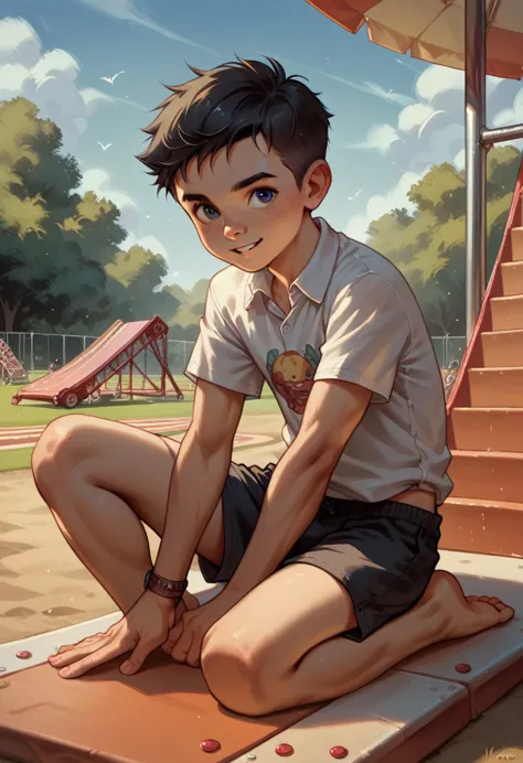 shota jimmy watson boy 10 years old black
hair casual clothes alone on playground