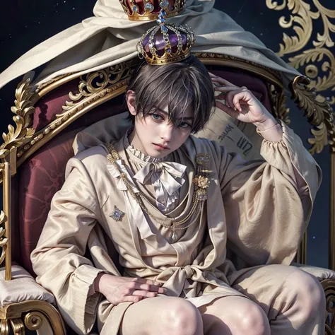 1boy perfect detailed 4k crown on head sitting inside luxurious carriage