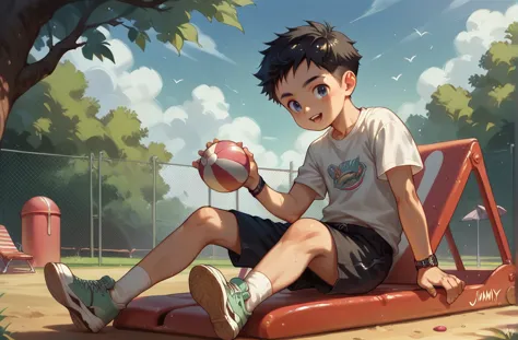 jimmy williams shota (1 boy) black hair casual clothes alone on playground