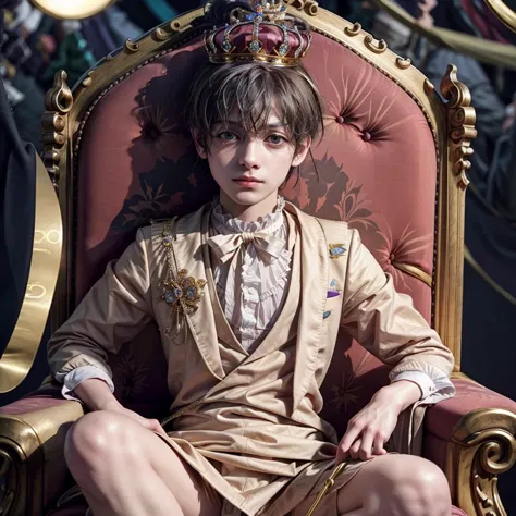 1boy perfect detailed 4k crown on head sitting inside luxurious carriage