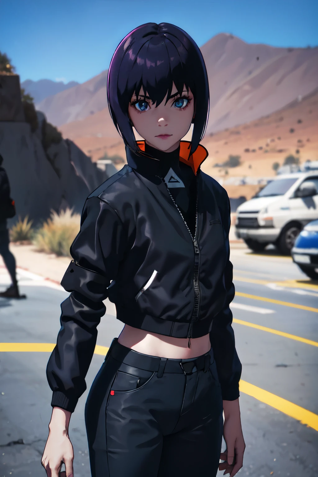 absurdres, best quality, 1girl, solo, looking at viewer, eye focus, motoko_kusanagi, black jacket