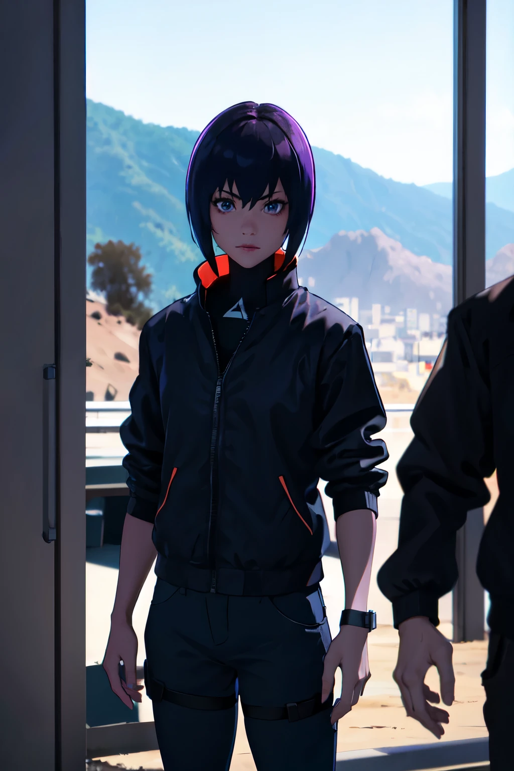 absurdres, best quality, 1girl, solo, looking at viewer, eye focus, motoko_kusanagi, black jacket