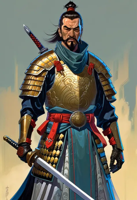 the warlord, cyberpunk samurai warrior,elegant knight, scary garry trudeau, artgerm, character concept, character concept design...