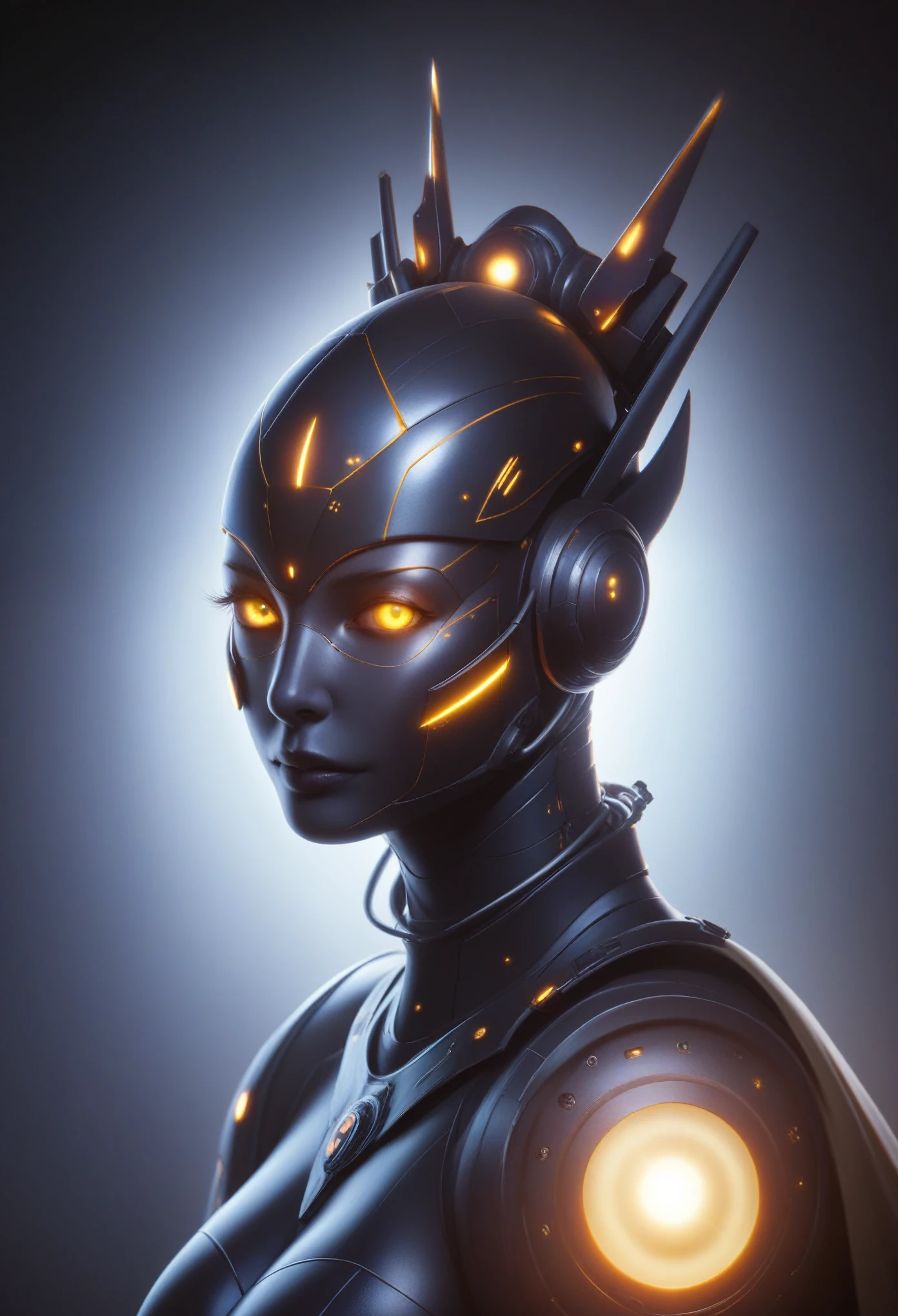 score_9, score_8_up, score_7_up, (Highest quality),(realistic,photorealistic,photo-realistic:1.37), ultra-detailed,(best quality,4k, 8k, highres, masterpiece:1.2), BREAK,  A woman in futuristic clothing, Trending on cgstation, Trending on cgstation, (Portrait of a girl in the Knights of the Zodiac:1.4), blunt bangs, Cute Cyborg Girl, Perfect android girl, Portrait Astronaut Girl, Beautiful girl cyborg, (Girl wearing iridescent blue black white mechanical cyber armor:1.3), Game CG, cgsociety and fenghua zhong, Beautiful Cyborg Shrine Maiden, Bioluminescence, (Yua Yaiba:0.5), (Golden eyes:1.5), Anatomically correct grip, (Sharp and long claws:1.1), erotic and sexy, black, wearing A gorgeous cape with beautifully detailed embroidery, 