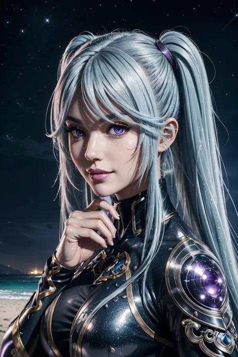 i want to be a powerful figure behind the scenes！,epsilon,silver blue hair,long hair,twin tails,aligned bangs,beautiful purple e...