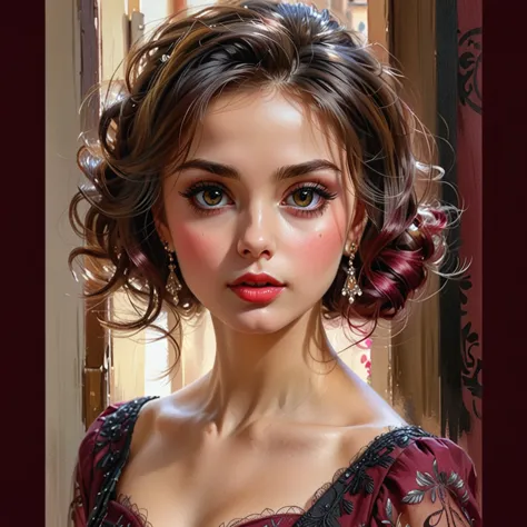 konstantin razumov's style, vladislav nagornov's drawing, beautiful girl, fantastic face, beautiful italian, beautiful appearanc...