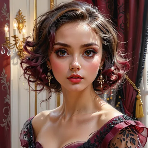 konstantin razumov's style, vladislav nagornov's drawing, beautiful girl, fantastic face, beautiful italian, beautiful appearanc...