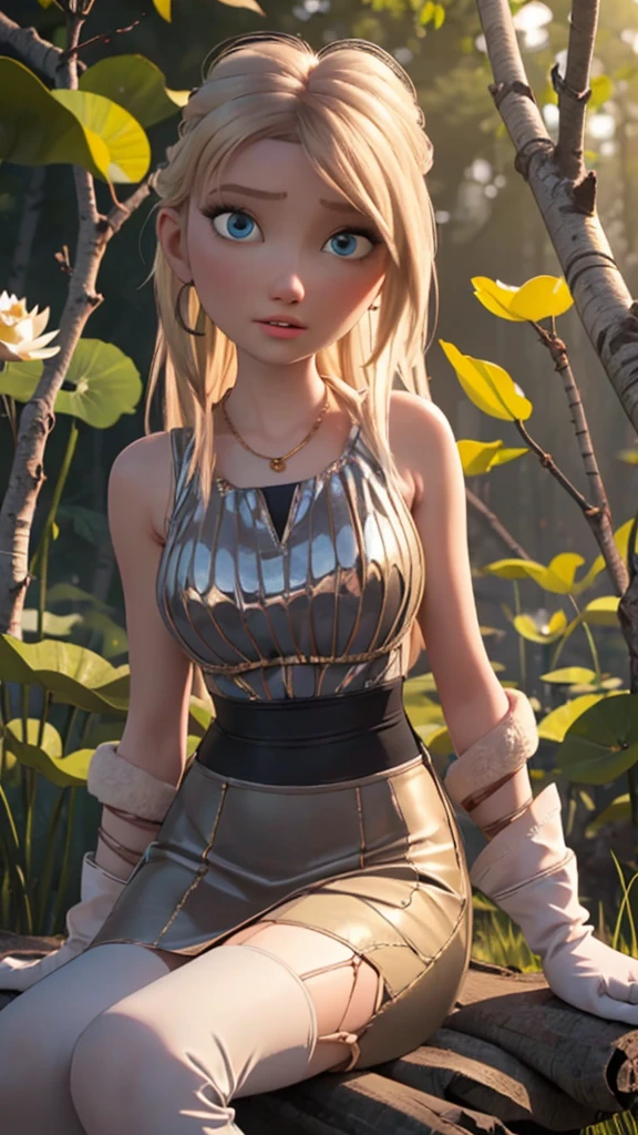 (ultra realistic,32k, masterpiece:1.2),(high detailed skin:1.1),( high quality:1.1), 
Astrid, very long wavy hair, blond hair, long bangs, elegant fringe, realistic big eyes, slim face, egirl makeup, long eyelashes, plump botox lips,  sexy closed lips, Orgasm face, sex joy, pink rose in hair, sexy supermodel body, Looking into camera, tall girl, slim fit figure, elegant necklace, transparent white smooth top, material top with black details, white gloves, no strings, bare shoulders, black details on clothes, thigh transparent highs, gold hoop earrings, Romantic photo, sitting on black rock, birch forest, birch trees, beas and honey, white lotus flower, fog, exotic plants, realistic birch trees, yellow glowing honey berries, outside, floating exotic flowers, night, warm lights, perfect realistic shading, intensive chromatic effect, rays of the sun, detailed background,,(looking at viewer, sitting, from bellow:1.1),, (hard exposed breast,round breast,:0.9),(volumetric lighting:1.1),