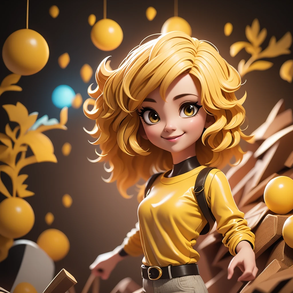 yellow color wearing modern clothes , happy joy , 3d illustration , dark background 