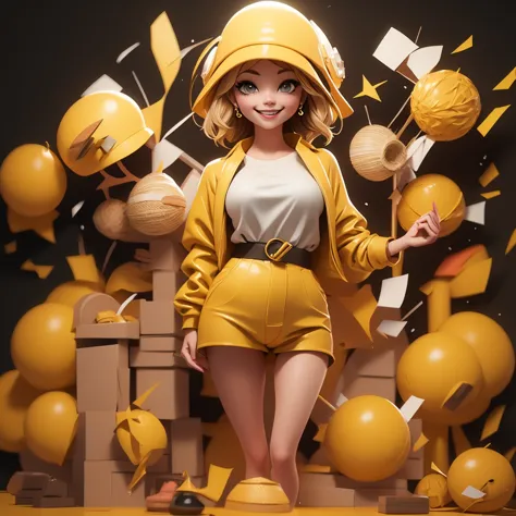 yellow color wearing modern clothes , happy joy , 3d illustration , dark background