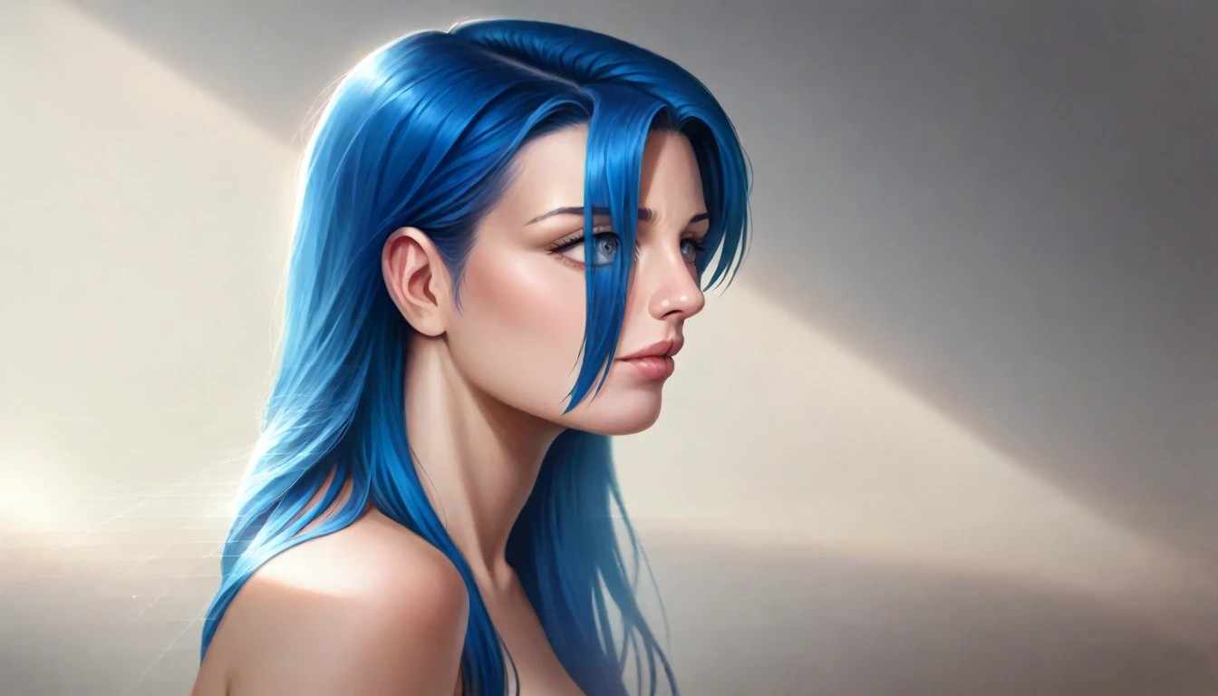 a beautiful girl with blue hair, detailed rpg fantasy character, side profile closeup, highly detailed face, beautiful detailed eyes, beautiful detailed lips, extremely detailed facial features, longeyelashes, delicate facial features, intricate hairstyle, soft skin, natural lighting, cinematic composition, digital art, concept art, masterpiece, (best quality,4k,8k,highres,masterpiece:1.2),ultra-detailed,(realistic,photorealistic,photo-realistic:1.37),vivid colors,sharp focus